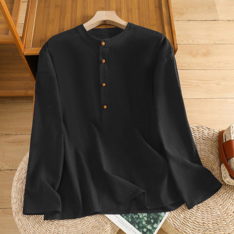 Buddha Stones夏 カジュアル 純色 ハーフボタン シンプルデザイン レディース コットンリネン 半袖シャツ ポケット付き - image 13