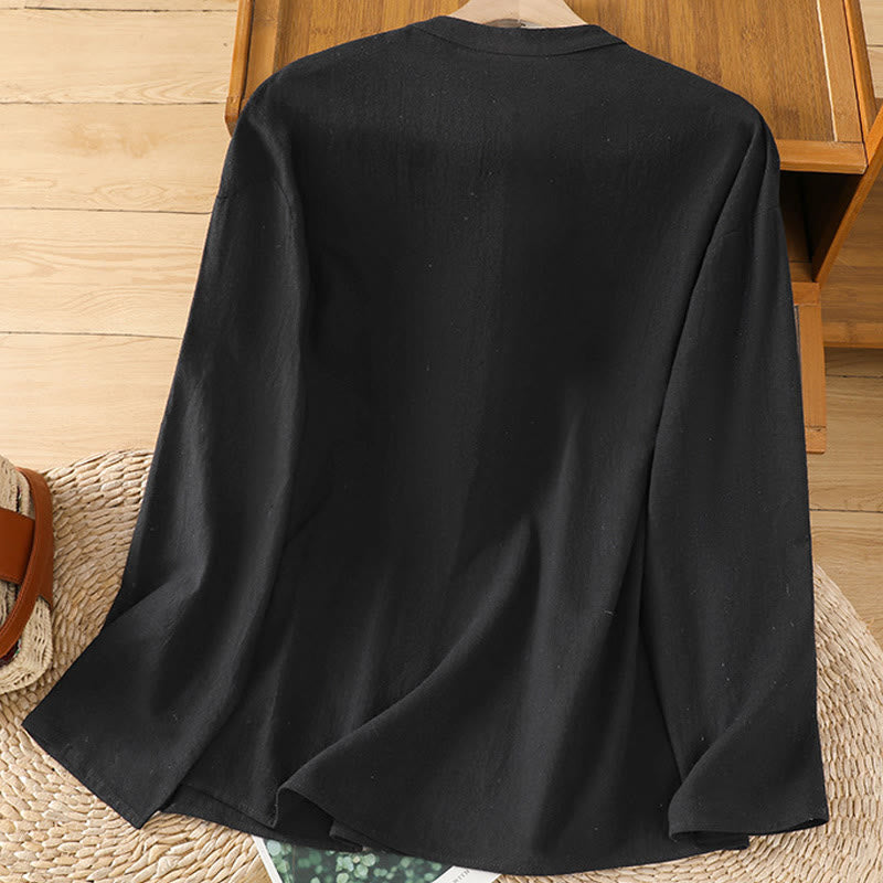 Buddha Stones夏 カジュアル 純色 ハーフボタン シンプルデザイン レディース コットンリネン 半袖シャツ ポケット付き - image 14