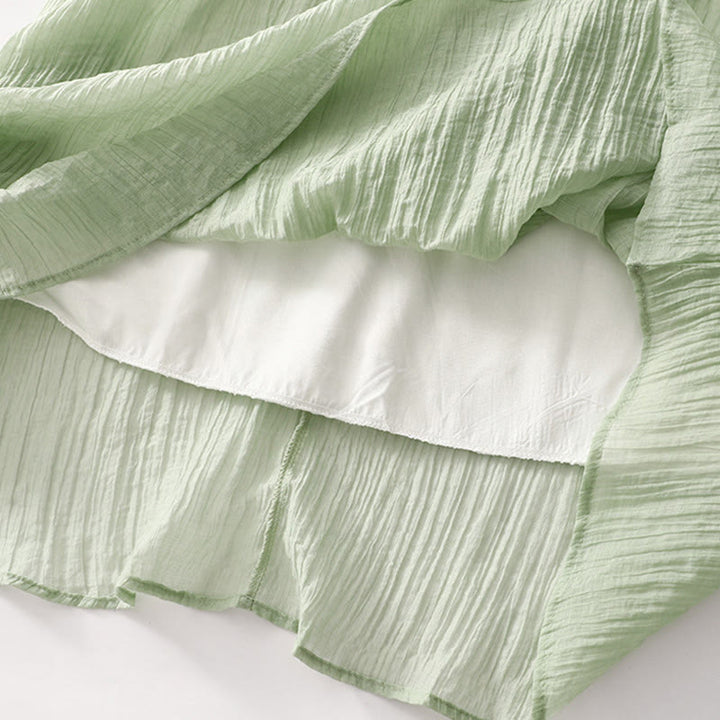 Buddha Stonesサマーカジュアル 無地刺繍 ダブルレイヤー 半袖 コットンリネン ミディドレス - image 8