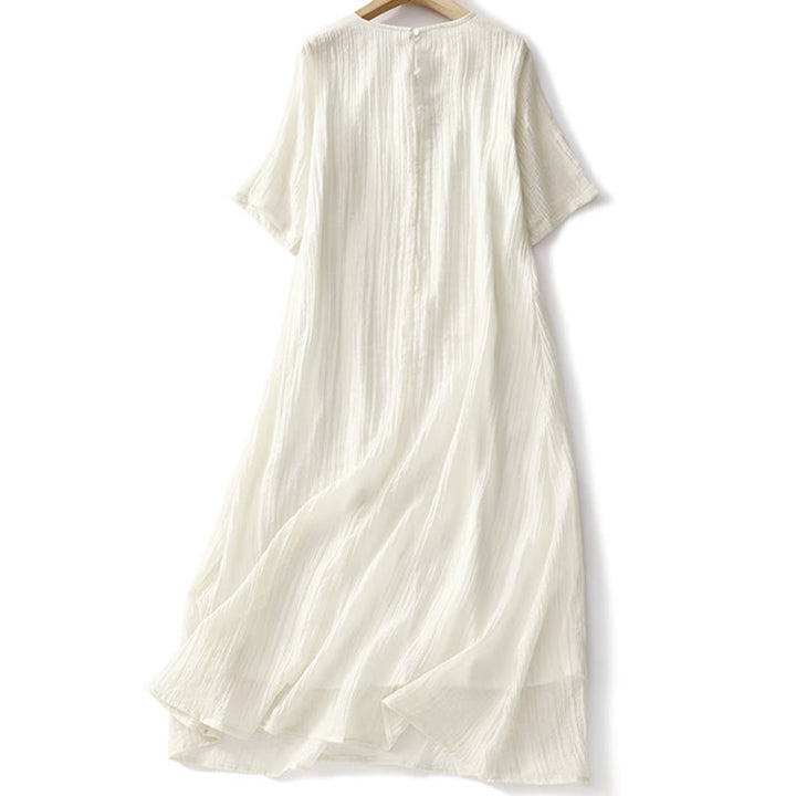 Buddha Stonesサマーカジュアル 無地刺繍 ダブルレイヤー 半袖 コットンリネン ミディドレス - image 10