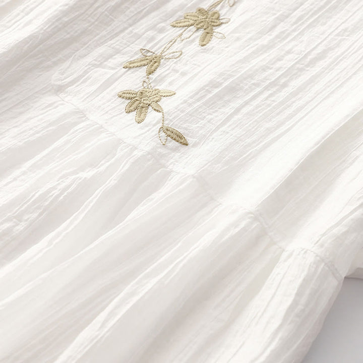 Buddha Stonesサマーカジュアル 無地刺繍 ダブルレイヤー 半袖 コットンリネン ミディドレス - image 24