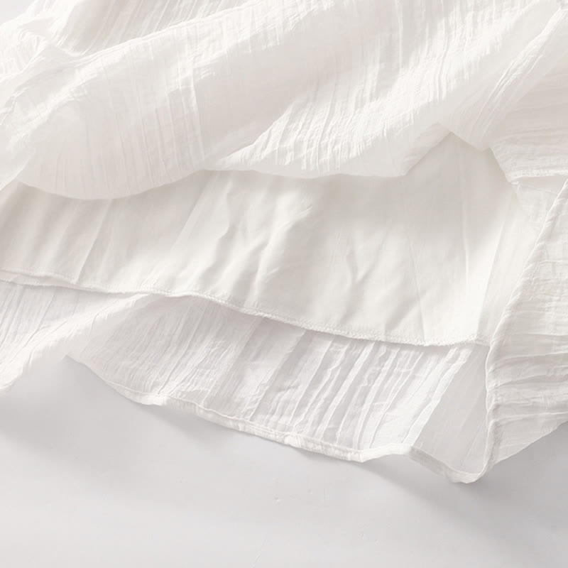 Buddha Stonesサマーカジュアル 無地刺繍 ダブルレイヤー 半袖 コットンリネン ミディドレス - image 29