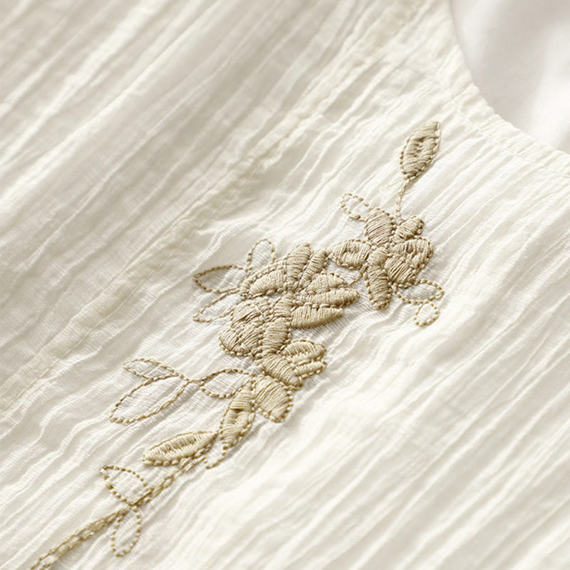 Buddha Stonesサマーカジュアル 無地刺繍 ダブルレイヤー 半袖 コットンリネン ミディドレス - image 12