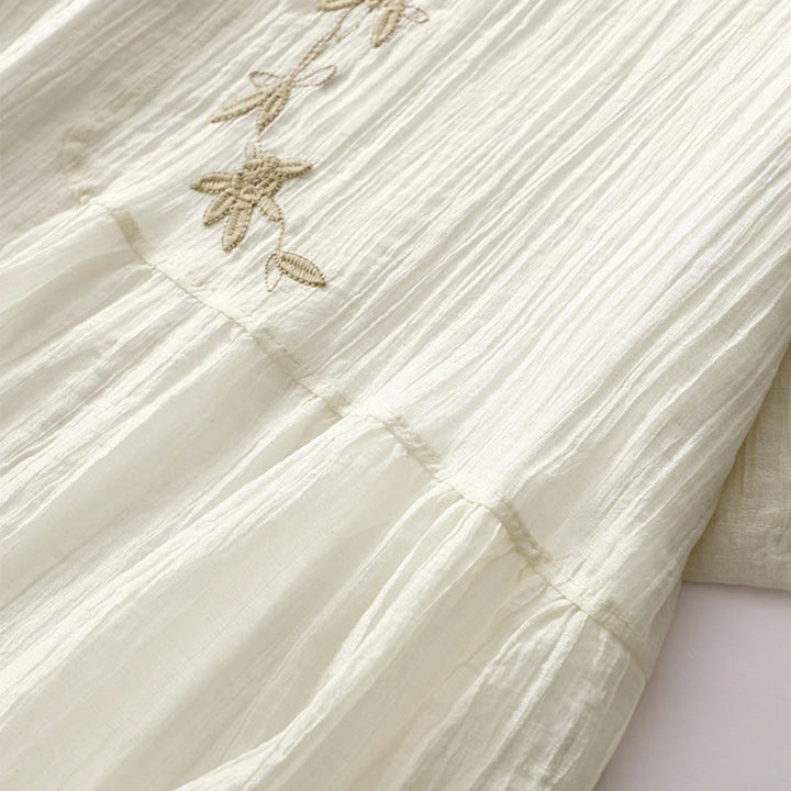 Buddha Stonesサマーカジュアル 無地刺繍 ダブルレイヤー 半袖 コットンリネン ミディドレス - image 13