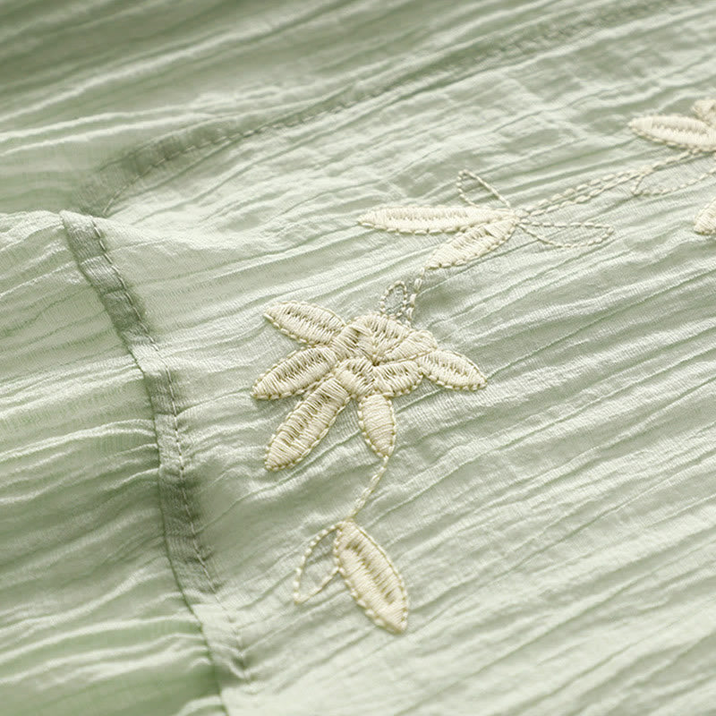 Buddha Stonesサマーカジュアル 無地刺繍 ダブルレイヤー 半袖 コットンリネン ミディドレス - image 2