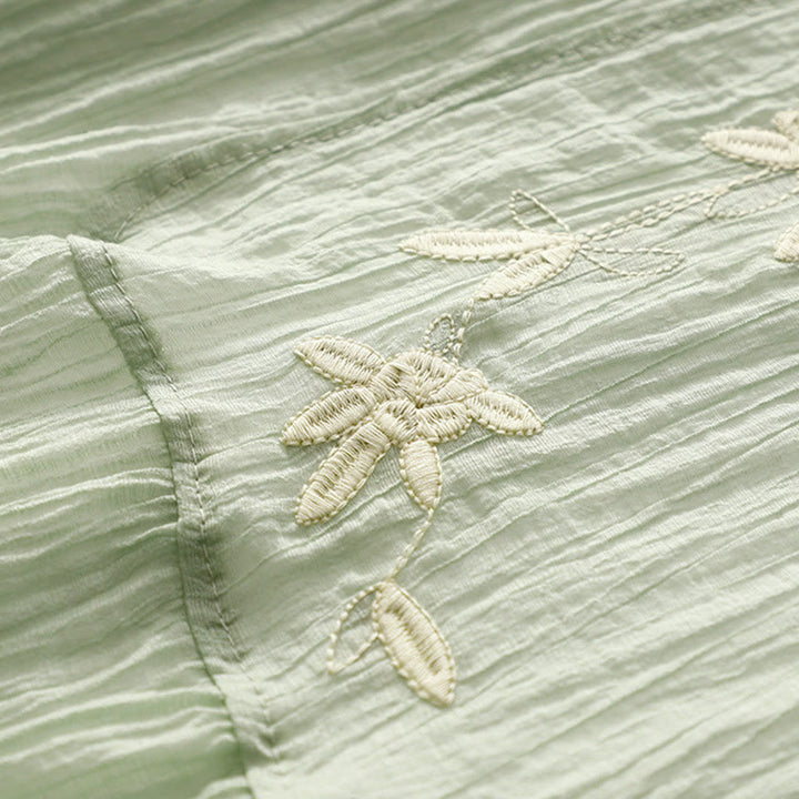 Buddha Stonesサマーカジュアル 無地刺繍 ダブルレイヤー 半袖 コットンリネン ミディドレス - image 2