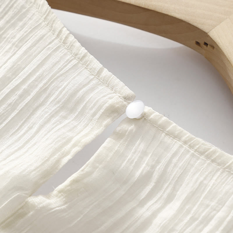 Buddha Stonesサマーカジュアル 無地刺繍 ダブルレイヤー 半袖 コットンリネン ミディドレス - image 15