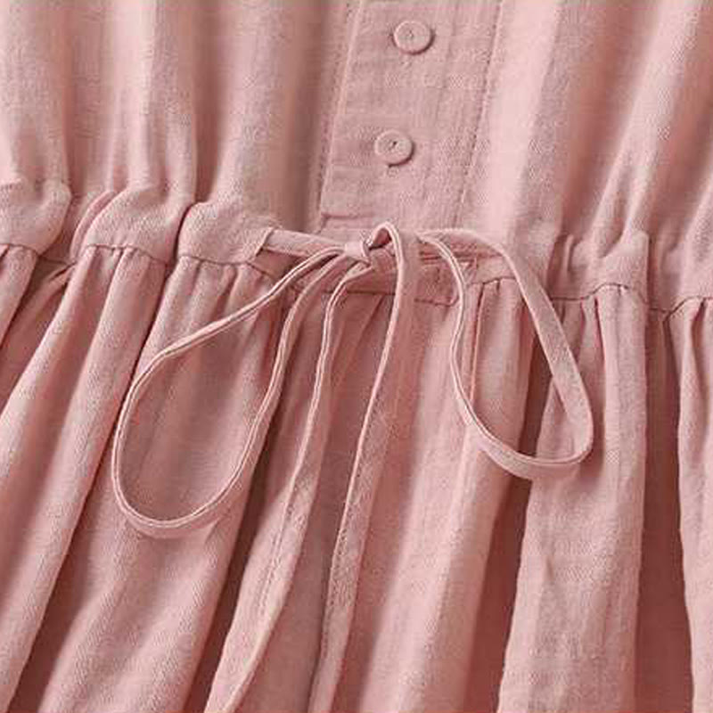 Buddha Stonesレトロ 無地 ドローストリング カエルボタンデザイン 長袖 コットンリネン ミディドレス ポケット付き - image 23