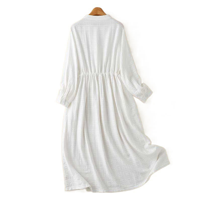 Buddha Stonesレトロ 無地 ドローストリング カエルボタンデザイン 長袖 コットンリネン ミディドレス ポケット付き - image 18