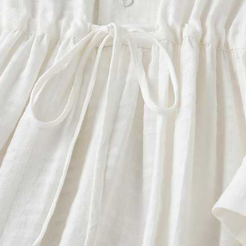 Buddha Stonesレトロ 無地 ドローストリング カエルボタンデザイン 長袖 コットンリネン ミディドレス ポケット付き - image 13