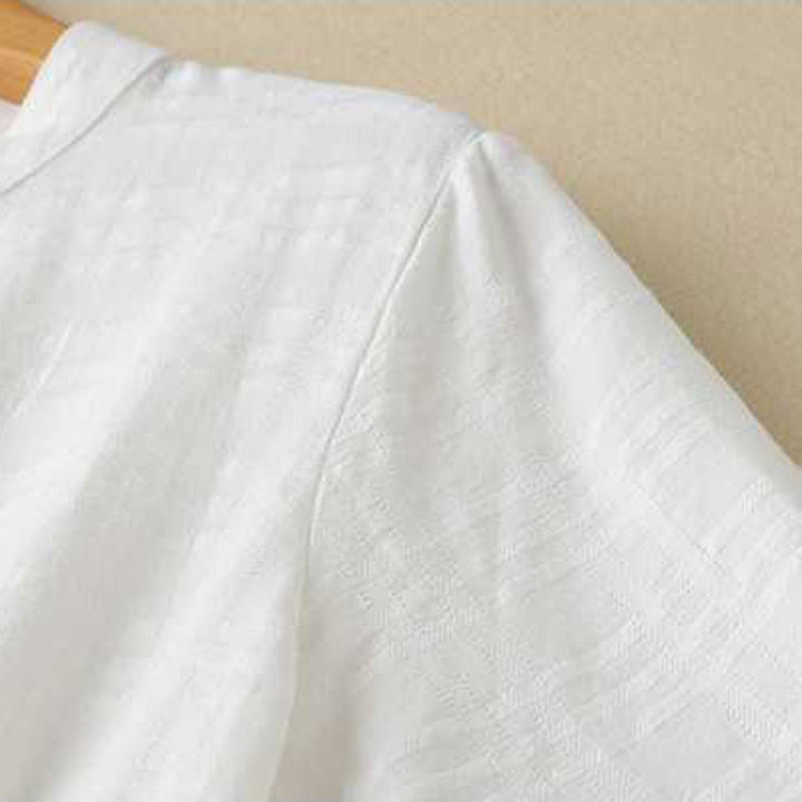 Buddha Stonesレトロ 無地 ドローストリング カエルボタンデザイン 長袖 コットンリネン ミディドレス ポケット付き - image 10