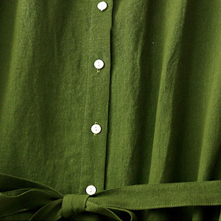 Buddha Stonesサマープレーンレースアップボタンフロントデザインラペルノースリーブコットンミディドレスカーディガン - image 10