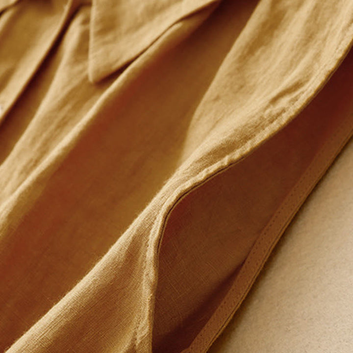 Buddha Stonesサマープレーンレースアップボタンフロントデザインラペルノースリーブコットンミディドレスカーディガン - image 6