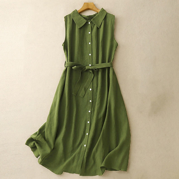 Buddha Stonesサマープレーンレースアップボタンフロントデザインラペルノースリーブコットンミディドレスカーディガン - フォレストグリーン - US12、 UK/AU16、 EU44 (2XL) - image 8