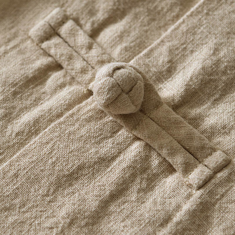 Buddha Stones模様の蛙ボタン付き中国風唐装綿麻メンズシャツ（ポケット付き） - image 25