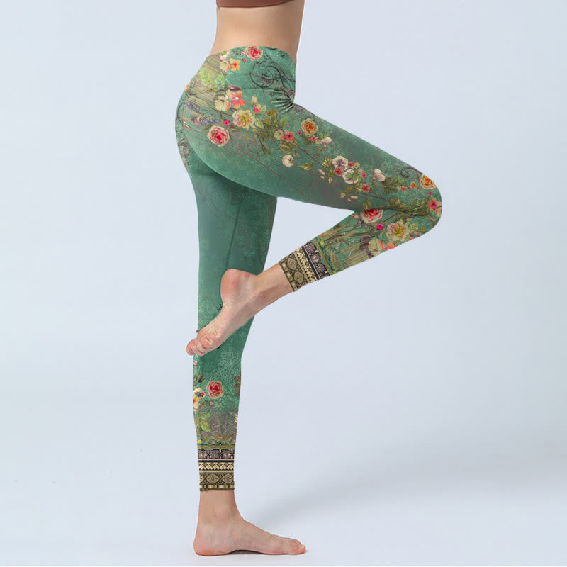 Buddha Stonesヴィンテージフローラルガーランドレースダマスク柄プリントジムレギンス レディース ヨガパンツ - image 5