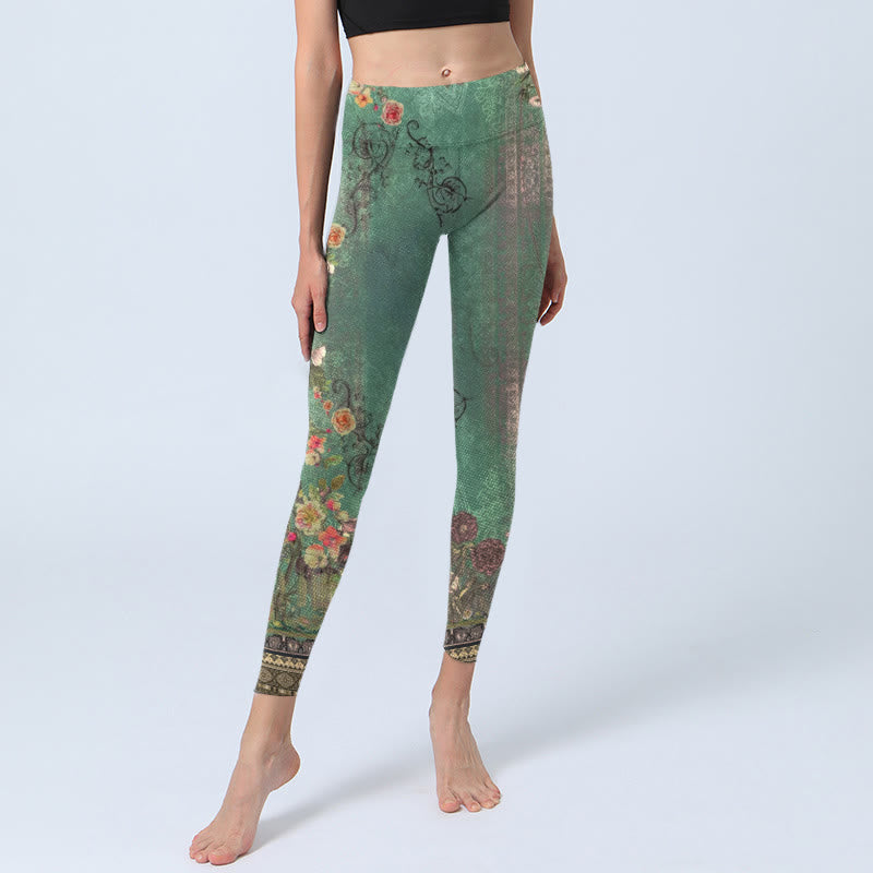 Buddha Stonesヴィンテージフローラルガーランドレースダマスク柄プリントジムレギンス レディース ヨガパンツ - image 6