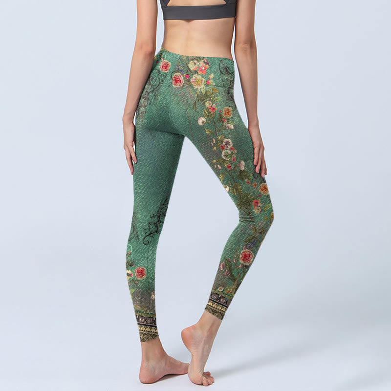 Buddha Stonesヴィンテージフローラルガーランドレースダマスク柄プリントジムレギンス レディース ヨガパンツ - image 4