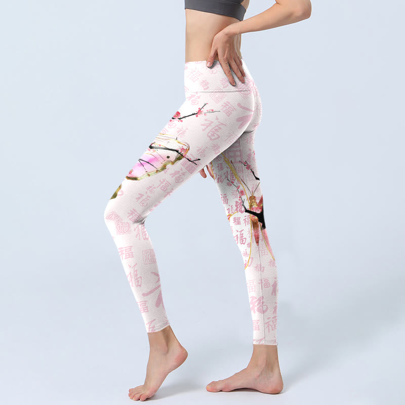 Buddha Stones、蝶、梅の花、福の字柄プリント、ジムレギンス、レディースヨガパンツ - image 3