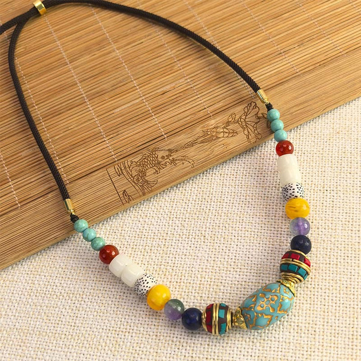 Buddha Stonesチベット手作りターコイズビーズバランスネックレスペンダント