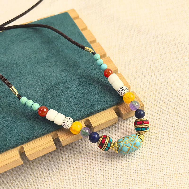Buddha Stonesチベット手作りターコイズビーズバランスネックレスペンダント