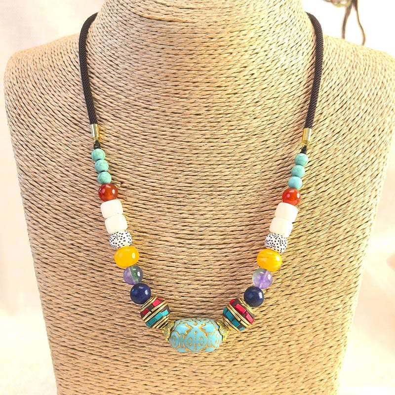 Buddha Stonesチベット手作りターコイズビーズバランスネックレスペンダント