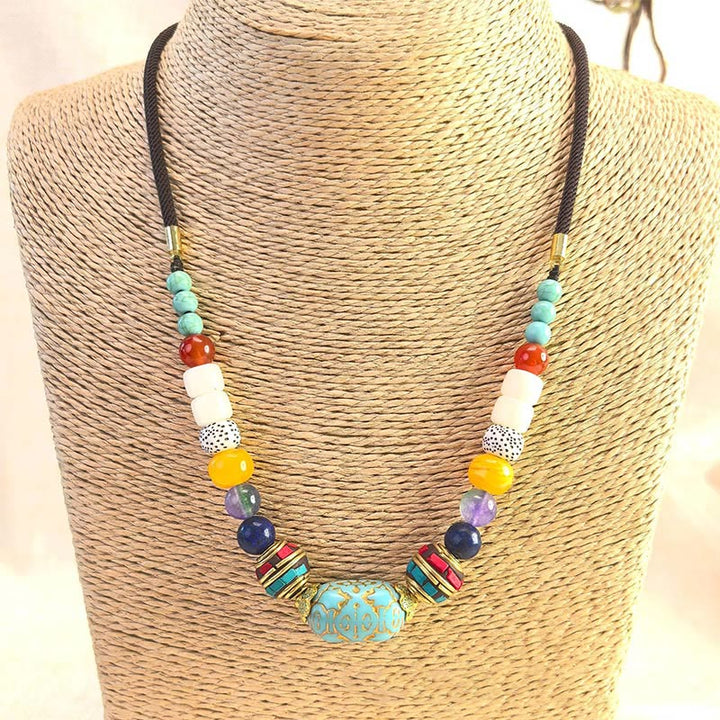 Buddha Stonesチベット手作りターコイズビーズバランスネックレスペンダント