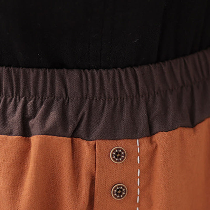 Buddha Stonesカジュアル 春 無地 パッチワークデザイン レディース コットン リネン 伸縮性ウエストバンド ハーレムパンツ ポケット付き - image 12