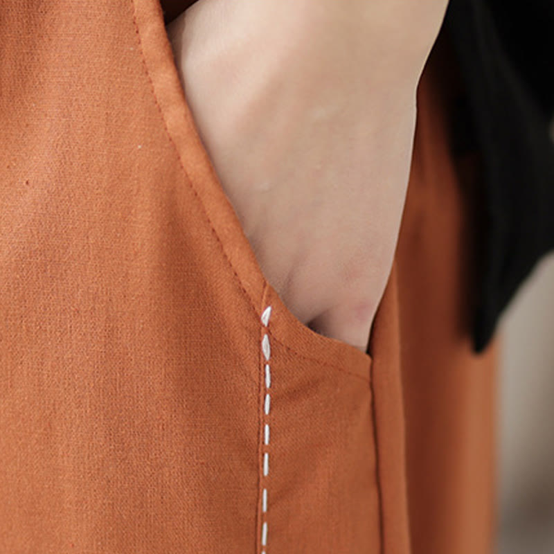 Buddha Stonesカジュアル 春 無地 パッチワークデザイン レディース コットン リネン 伸縮性ウエストバンド ハーレムパンツ ポケット付き - image 14