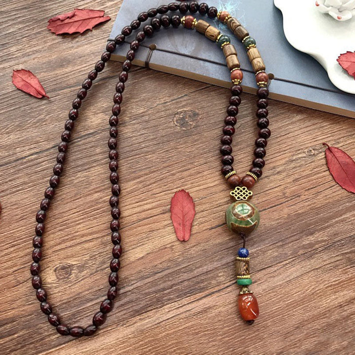 Buddha Stonesチベット手作りウェンジウッド保護Dziビーズ象頭ネックレスペンダント