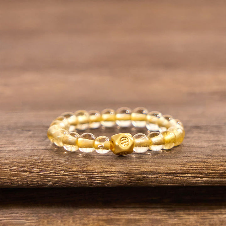Buddha Stones3mm ゴールデンルチルクォーツビーズ 富の弾性ストリングリング