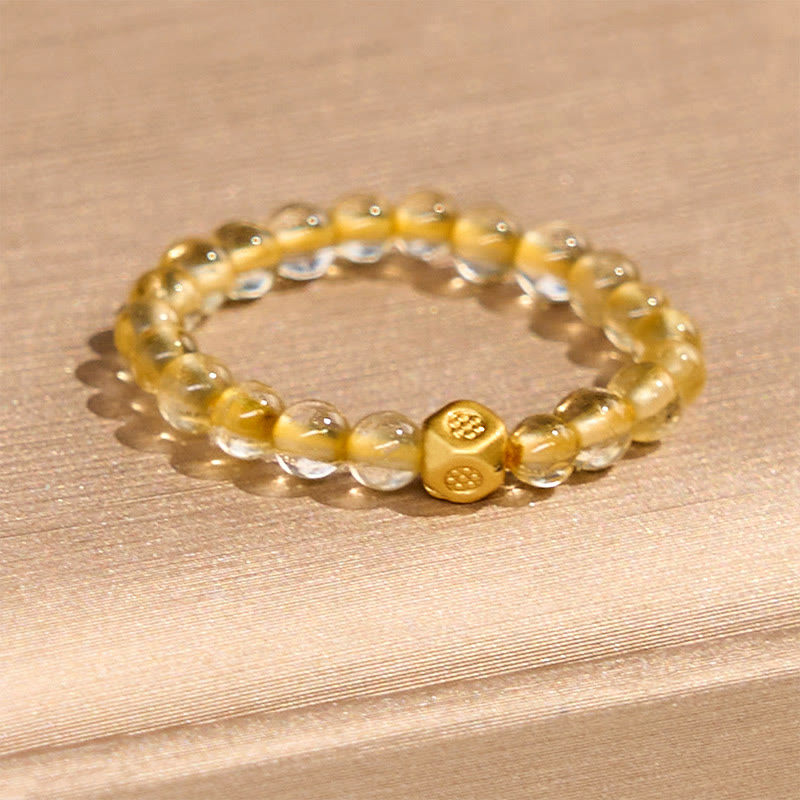 Buddha Stones3mm ゴールデンルチルクォーツビーズ 富の弾性ストリングリング