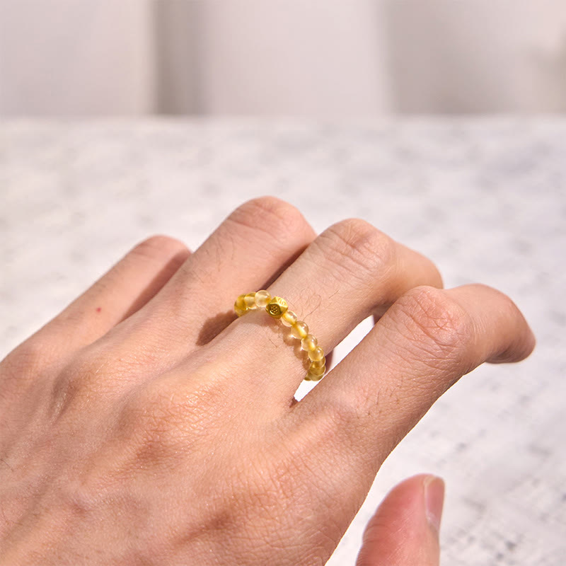Buddha Stones3mm ゴールデンルチルクォーツビーズ 富の弾性ストリングリング