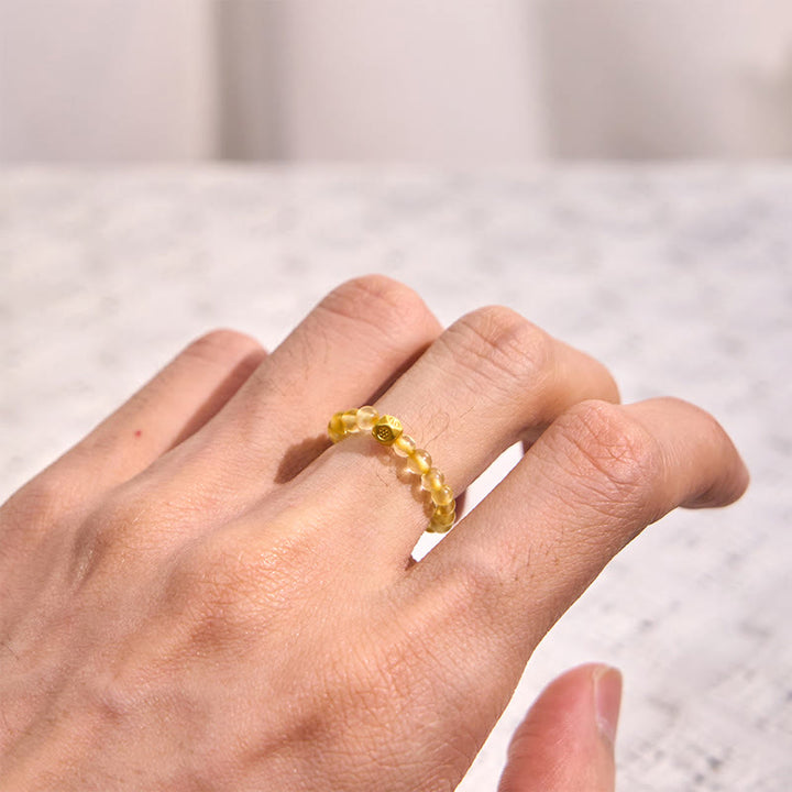 Buddha Stones3mm ゴールデンルチルクォーツビーズ 富の弾性ストリングリング