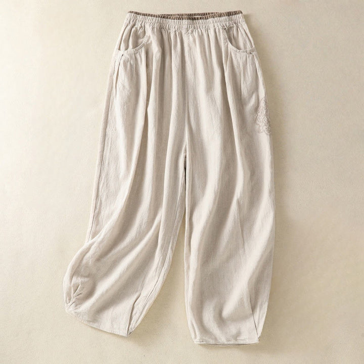 Buddha Stonesカジュアル刺繍 レディース コットンリネン 7-8丈 ハーレムパンツ ポケット付き - リネン - US8-10，UK/AU12-14，EU40-42 (2XL) - image 6