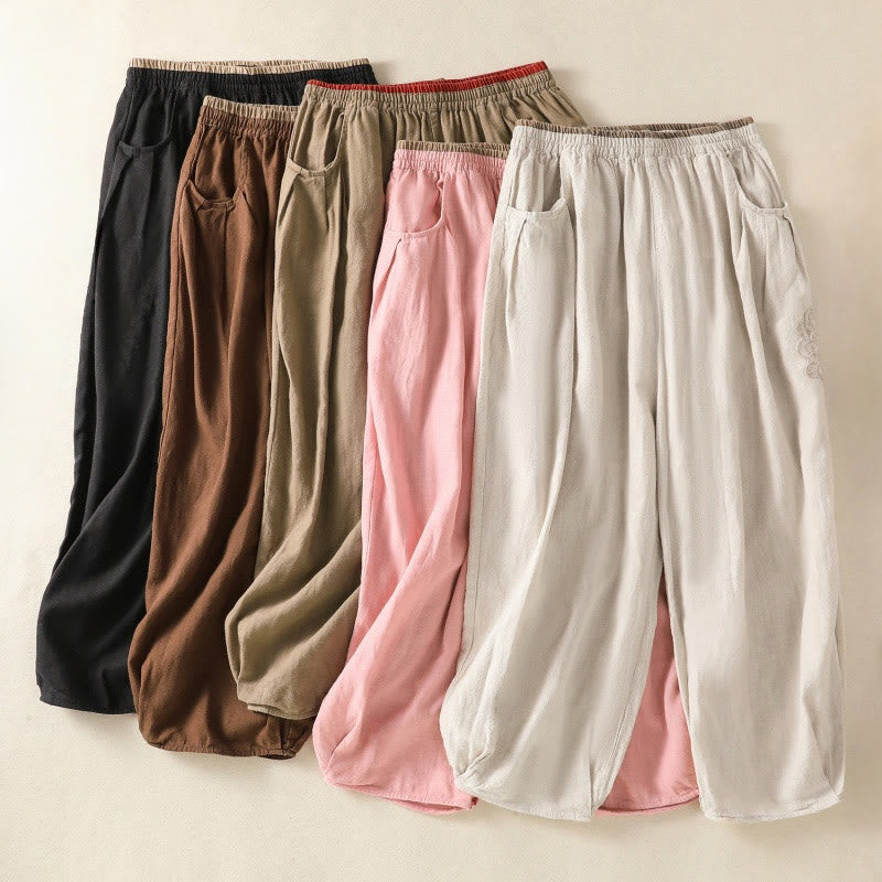 Buddha Stonesカジュアル刺繍 レディース コットンリネン 7-8丈 ハーレムパンツ ポケット付き - image 35