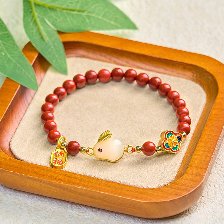 Buddha Stones辰砂 かわいいウサギ バニーフー キャラクター カームブレスレット