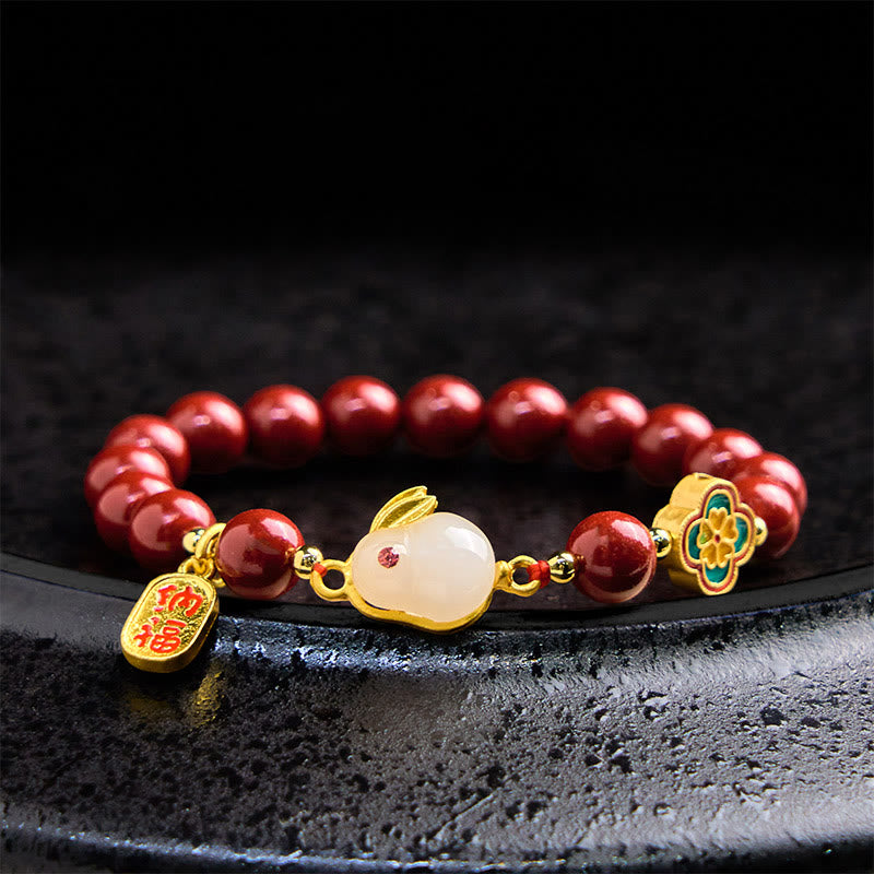 Buddha Stones辰砂 かわいいウサギ バニーフー キャラクター カームブレスレット