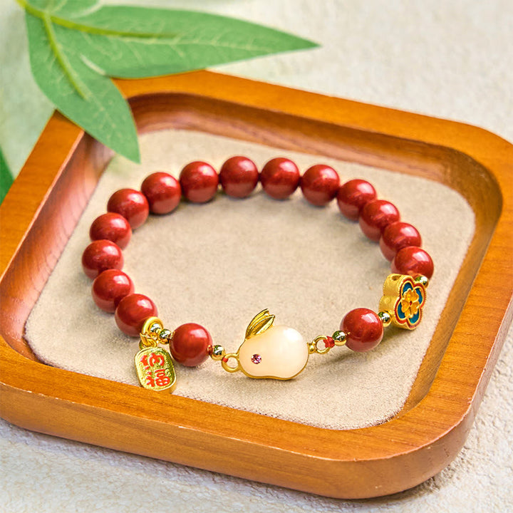Buddha Stones辰砂 かわいいウサギ バニーフー キャラクター カームブレスレット