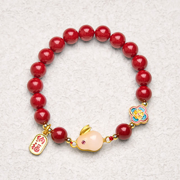 Buddha Stones辰砂 かわいいウサギ バニーフー キャラクター カームブレスレット