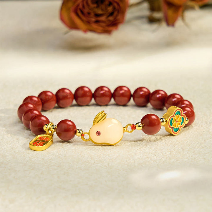 Buddha Stones辰砂 かわいいウサギ バニーフー キャラクター カームブレスレット