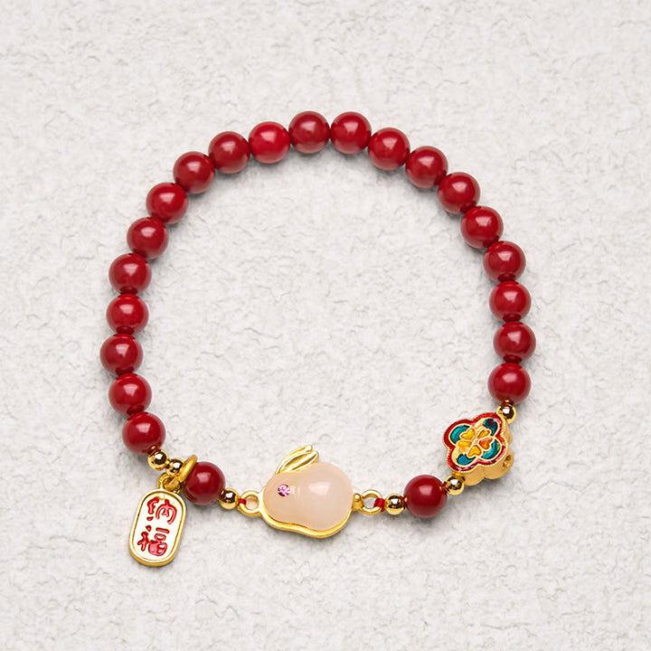 Buddha Stones辰砂 かわいいウサギ バニーフー キャラクター カームブレスレット