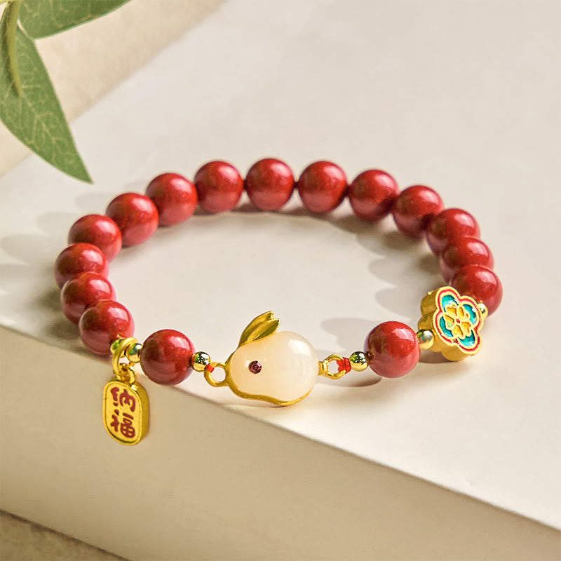 Buddha Stones辰砂 かわいいウサギ バニーフー キャラクター カームブレスレット
