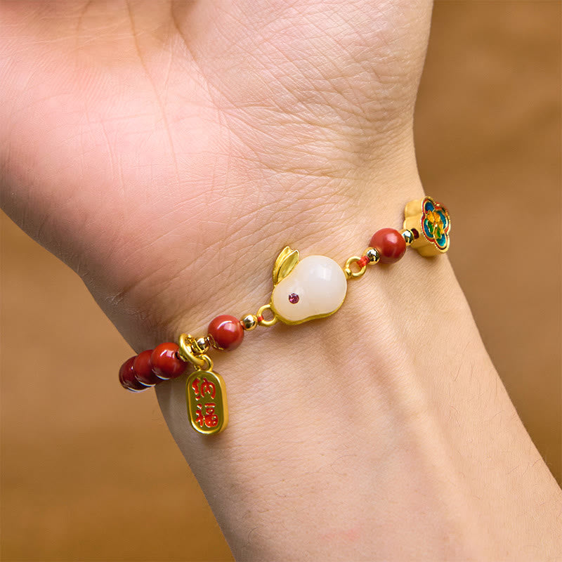Buddha Stones辰砂 かわいいウサギ バニーフー キャラクター カームブレスレット