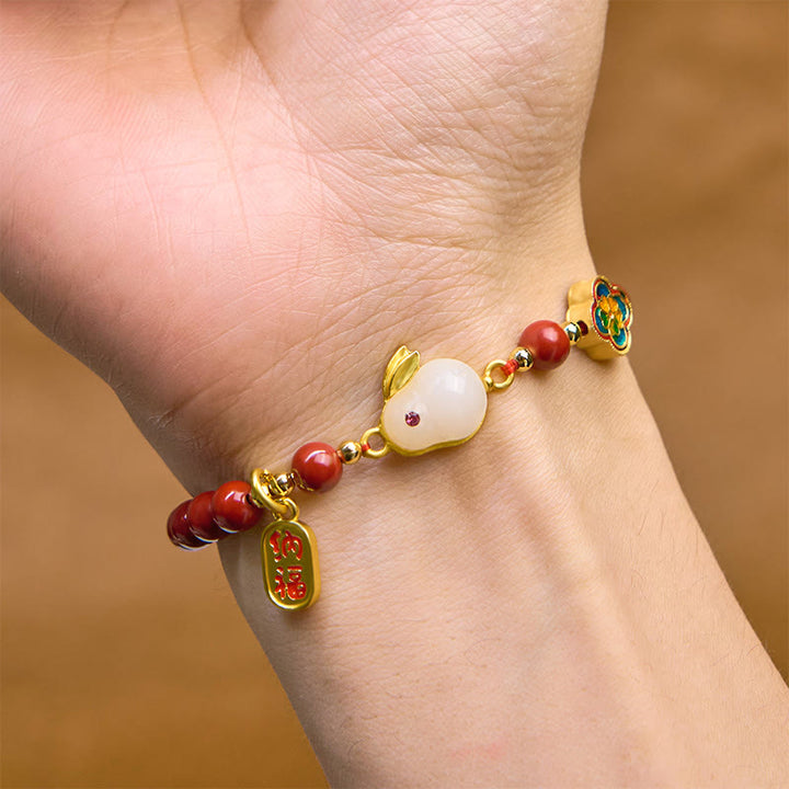Buddha Stones辰砂 かわいいウサギ バニーフー キャラクター カームブレスレット