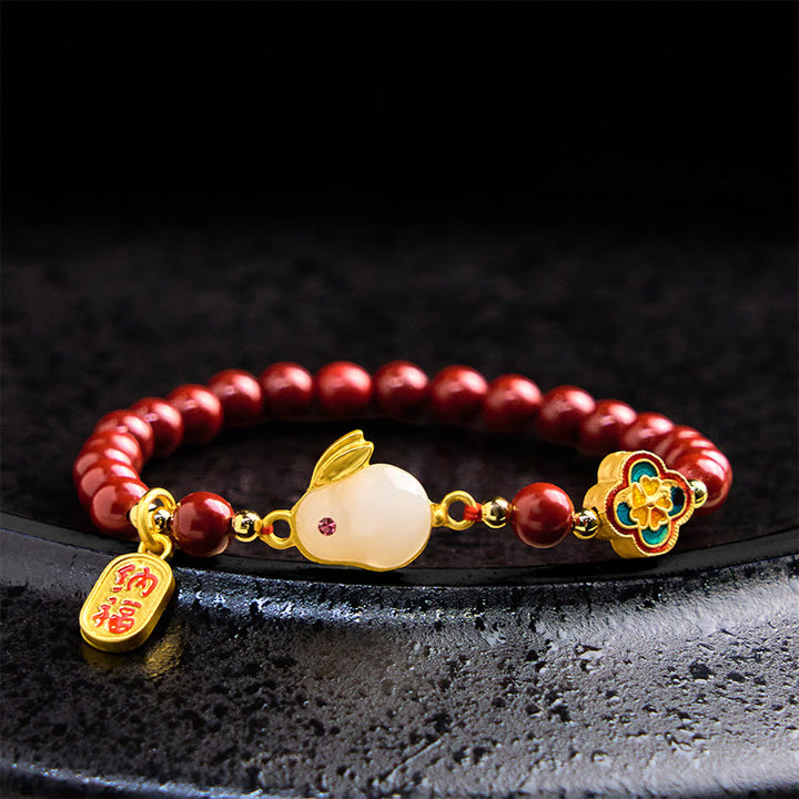 Buddha Stones辰砂 かわいいウサギ バニーフー キャラクター カームブレスレット