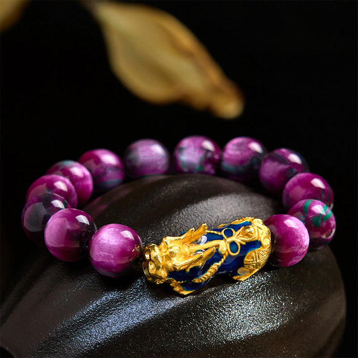 Buddha Stones カラーチェンジ素材×貔貅チャーム カラフルヒーリングブレスレット（前向きなエネルギーに） - 12mm パープルシーウィロー（手首周り17～18cm） - image 5