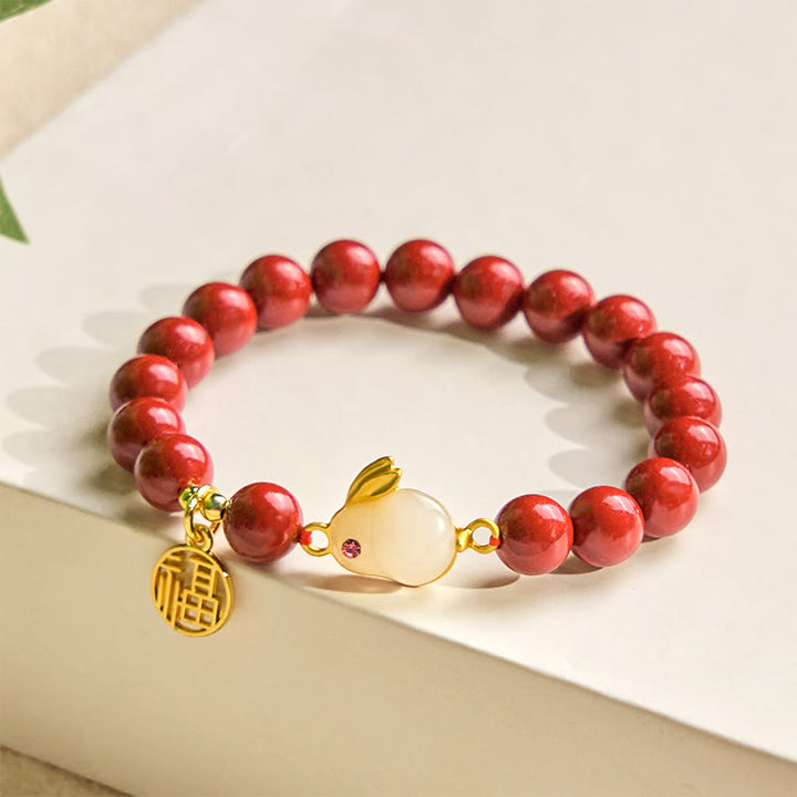 Buddha Stones辰砂 うさぎ うさぎ 福 キャラクター 祝福 ブレスレット