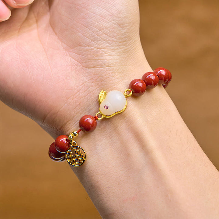 Buddha Stones辰砂 うさぎ うさぎ 福 キャラクター 祝福 ブレスレット