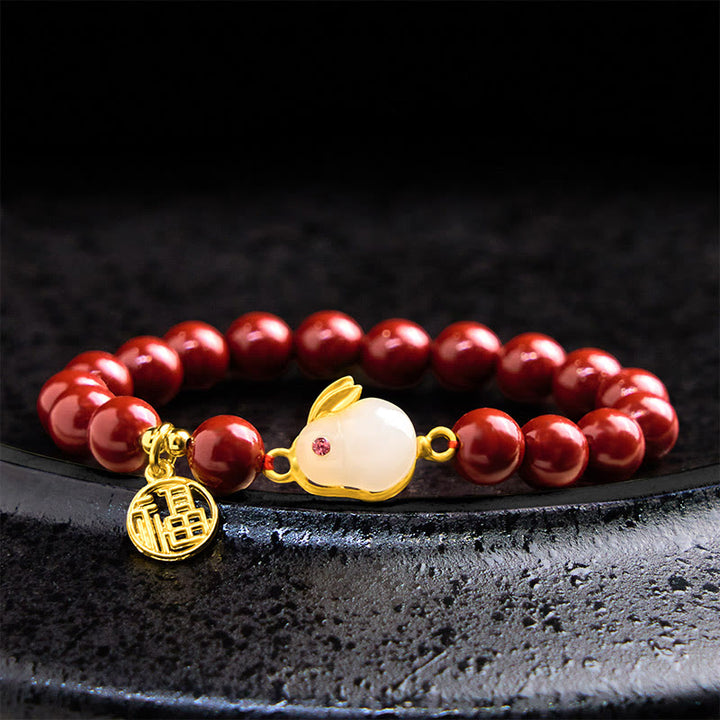 Buddha Stones辰砂 うさぎ うさぎ 福 キャラクター 祝福 ブレスレット